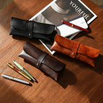 Pen Case Genuine Leather Compact Strap Closure