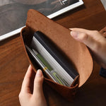 Pen Case Genuine Leather Compact Strap Closure