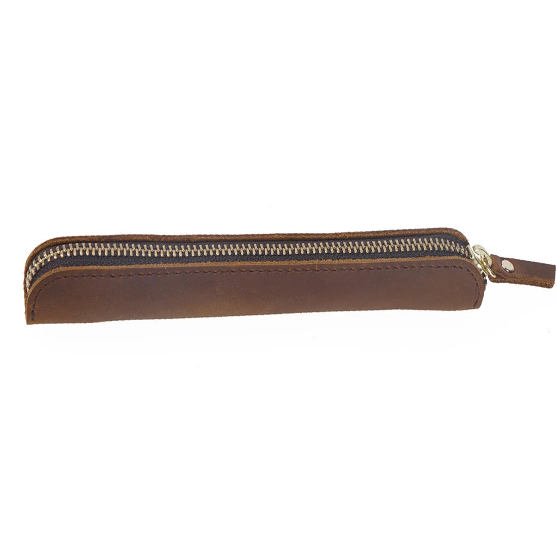 Pencil Case Genuine Leather Zipper Closure Compact Lightweight