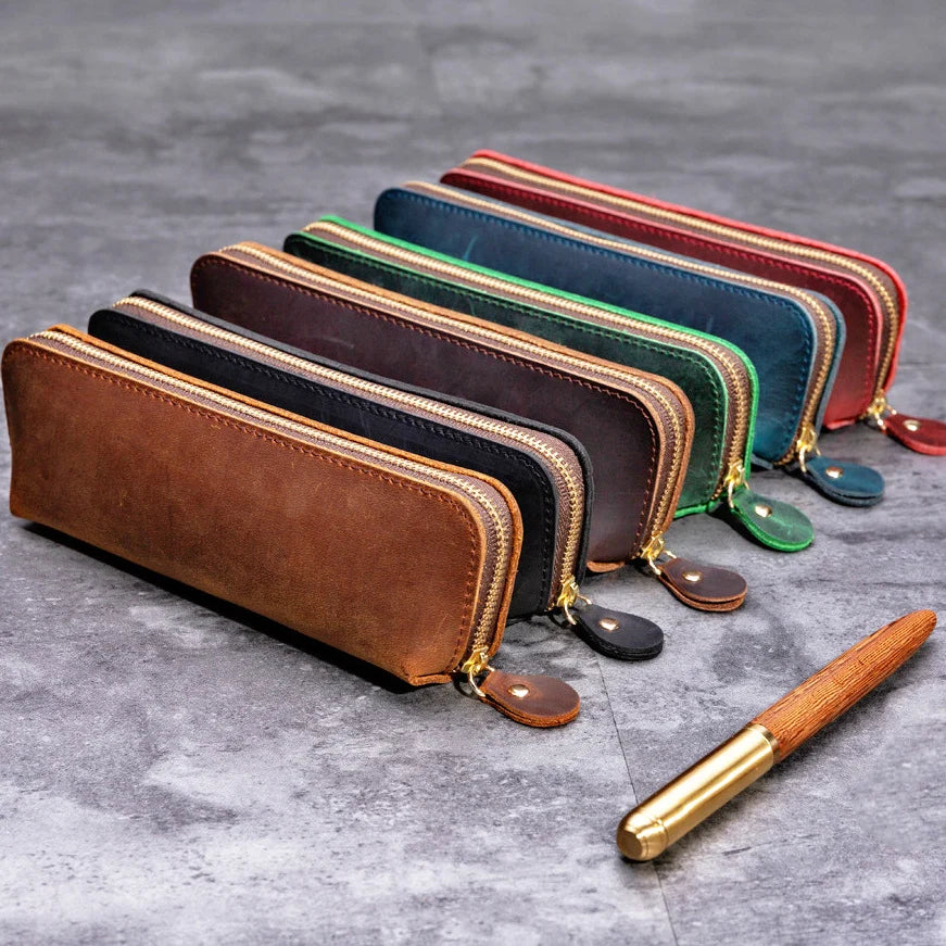 Pencil Case Leather Spacious Zipper Closure