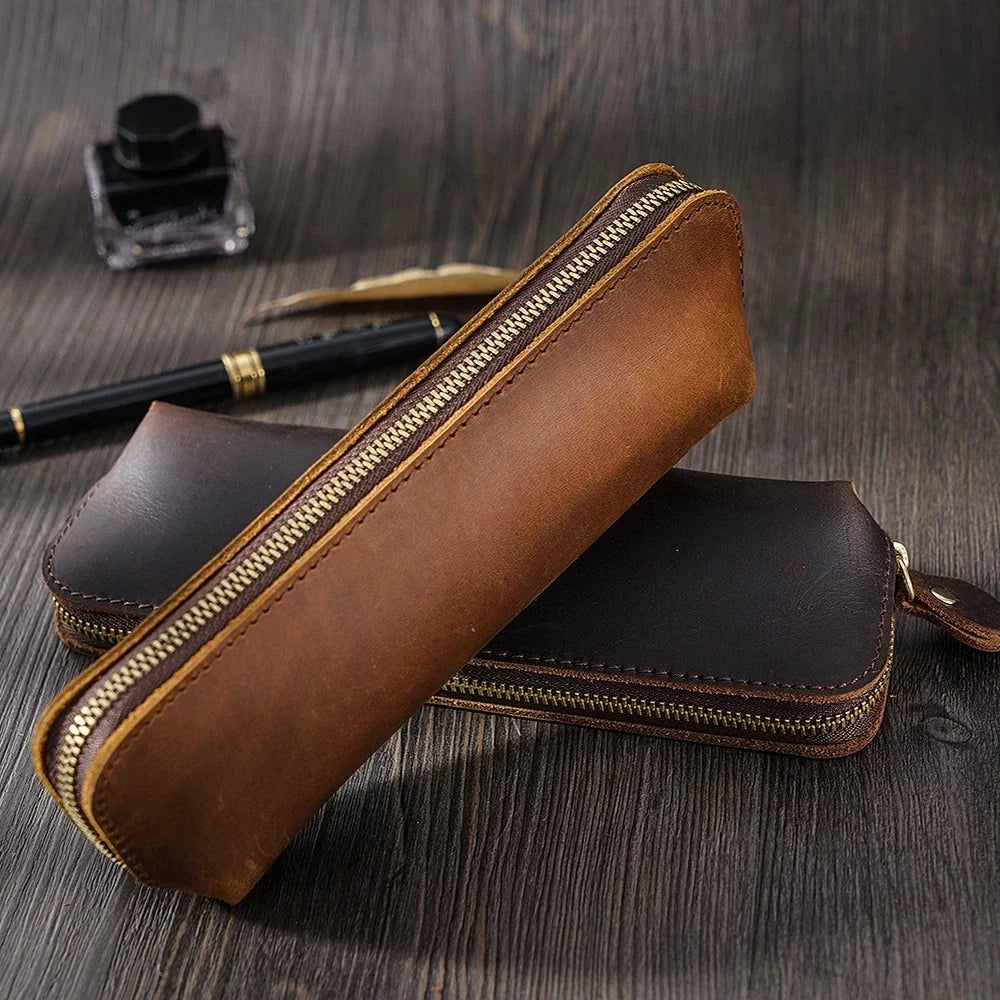 Pencil Case Leather Spacious Zipper Closure