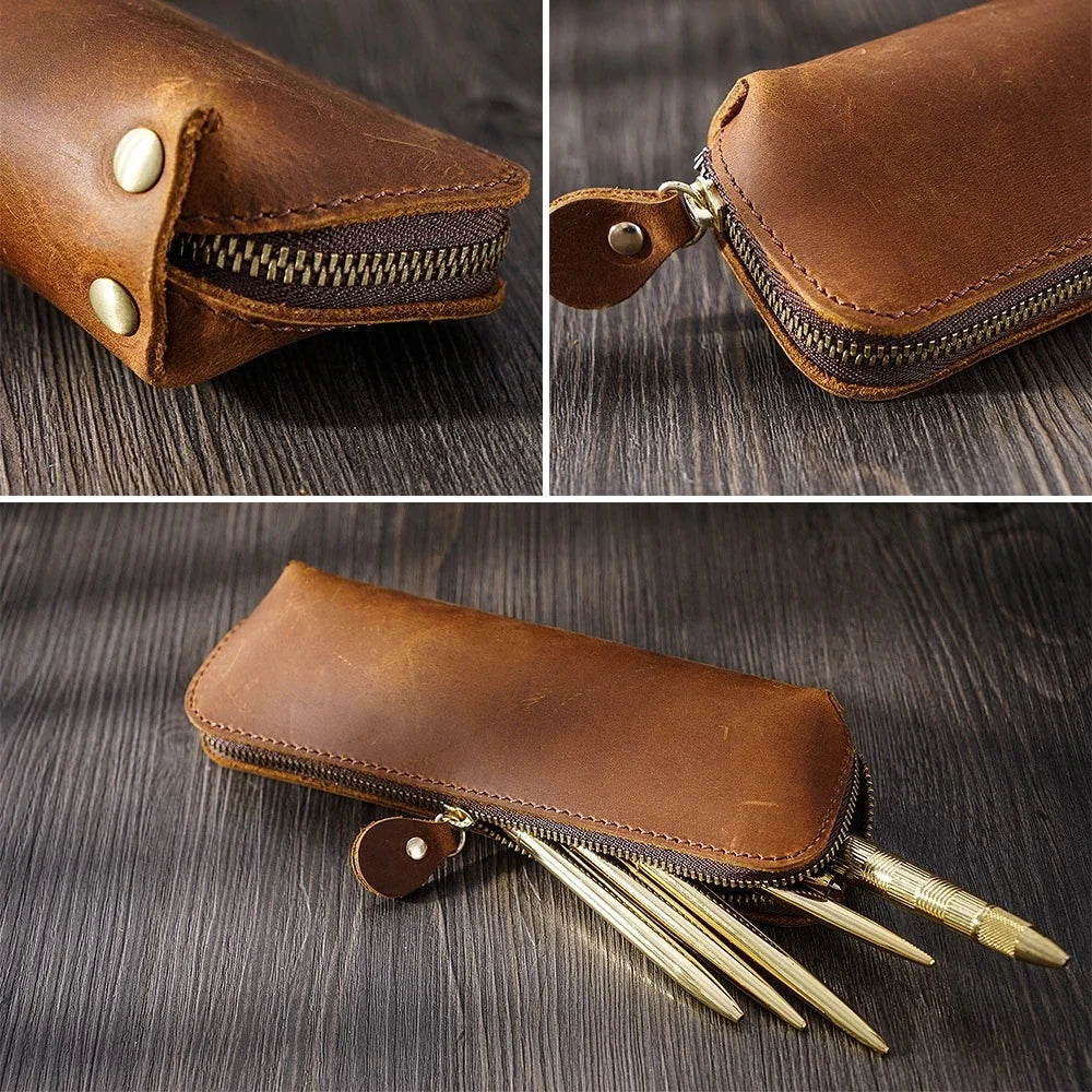 Pencil Case Leather Spacious Zipper Closure