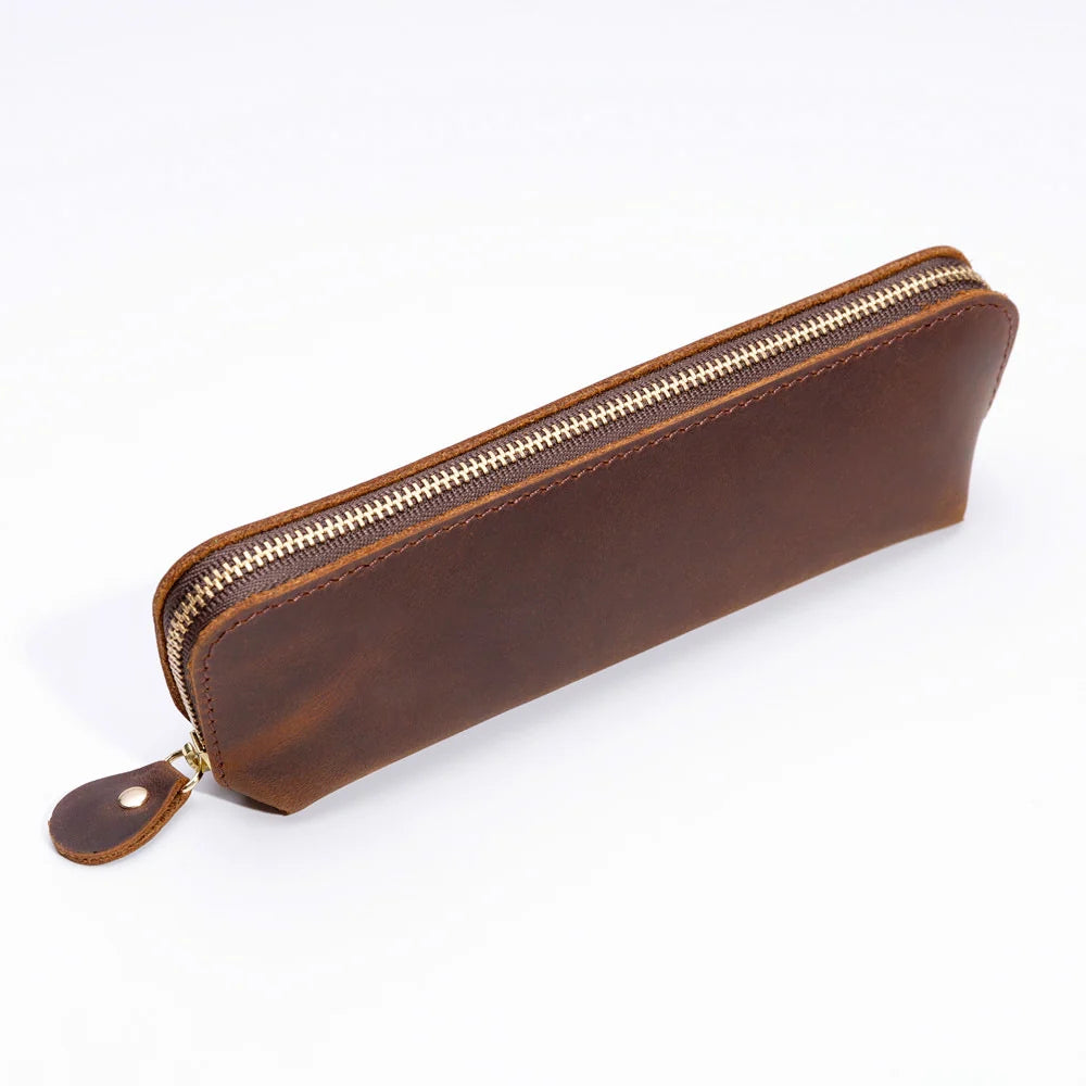 Pencil Case Leather Spacious Zipper Closure