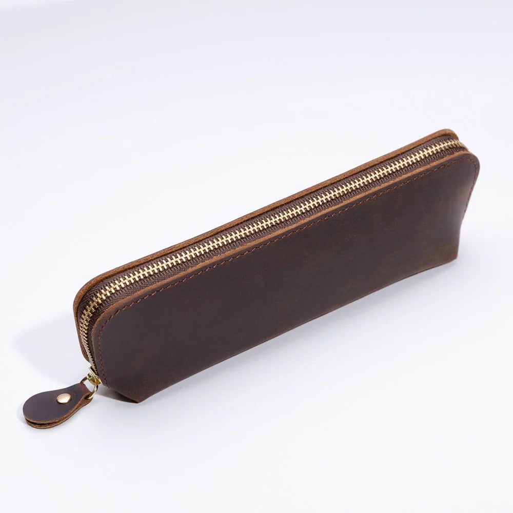 Pencil Case Leather Spacious Zipper Closure
