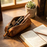 Pencil Case Leather Zipper Closure Spacious Design