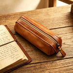 Pencil Case Leather Zipper Closure Spacious Design