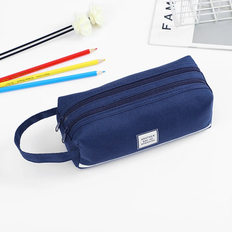 Pencil Case Multiple Compartments Carry Handle Durable Fabric