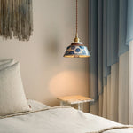 Pendant Lamp Hand-Painted Ceramic Shade Twisted Fabric Cord
