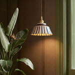 Pendant Lamp Hand-Painted Ceramic Shade Twisted Fabric Cord