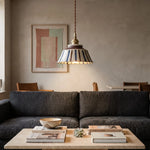 Pendant Lamp Hand-Painted Ceramic Shade Twisted Fabric Cord