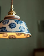 Pendant Lamp Hand-Painted Ceramic Shade Twisted Fabric Cord