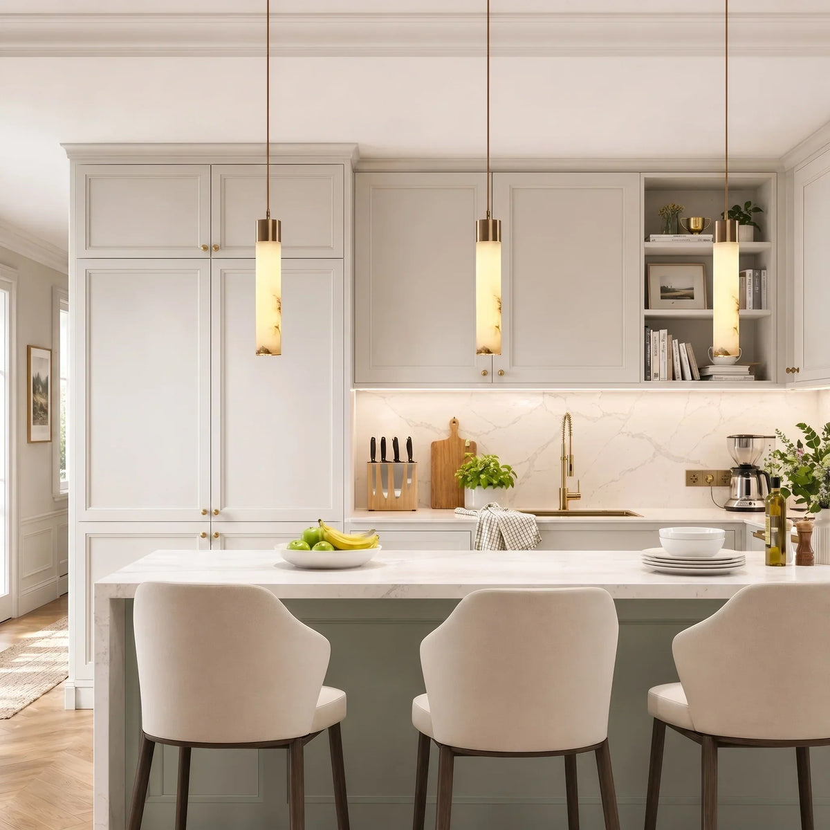 Pendant Light Alabaster Dimmable LED Adjustable Height