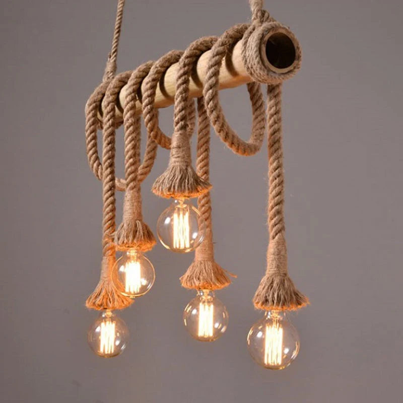 Pendant Light Rope & Bamboo Adjustable Length