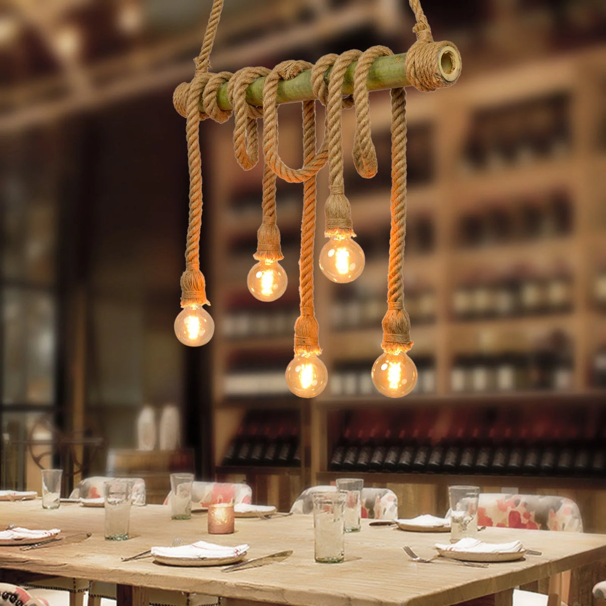 Pendant Light Rope & Bamboo Adjustable Length