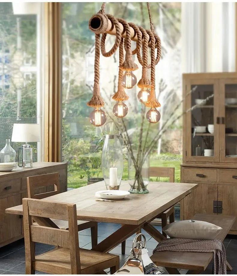 Pendant Light Rope & Bamboo Adjustable Length