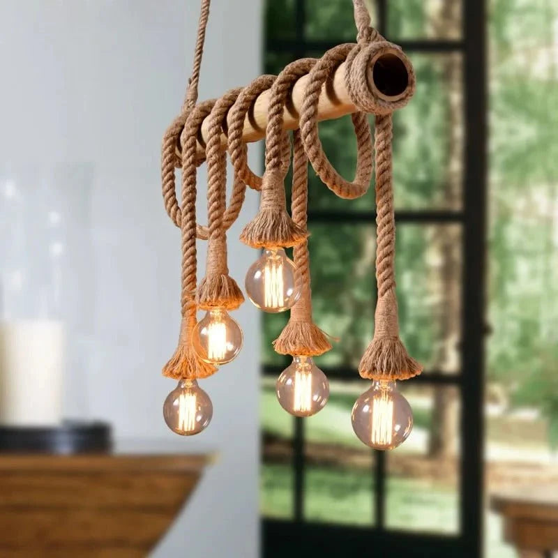 Pendant Light Rope & Bamboo Adjustable Length