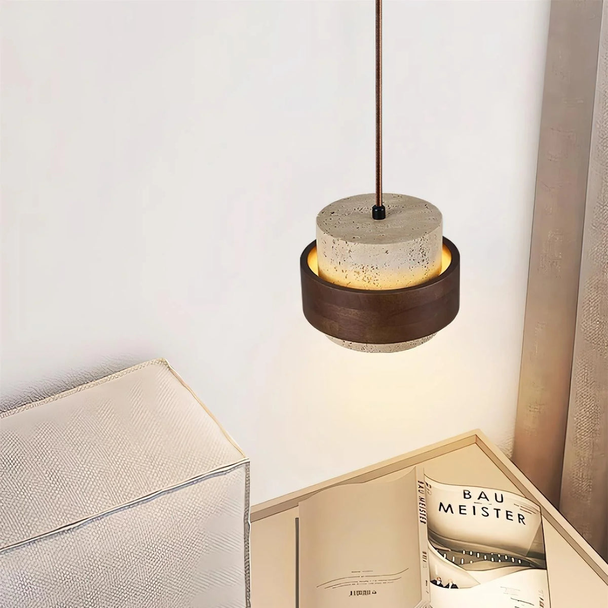 Pendant Light Travertine Stone Adjustable Height Warm Glow