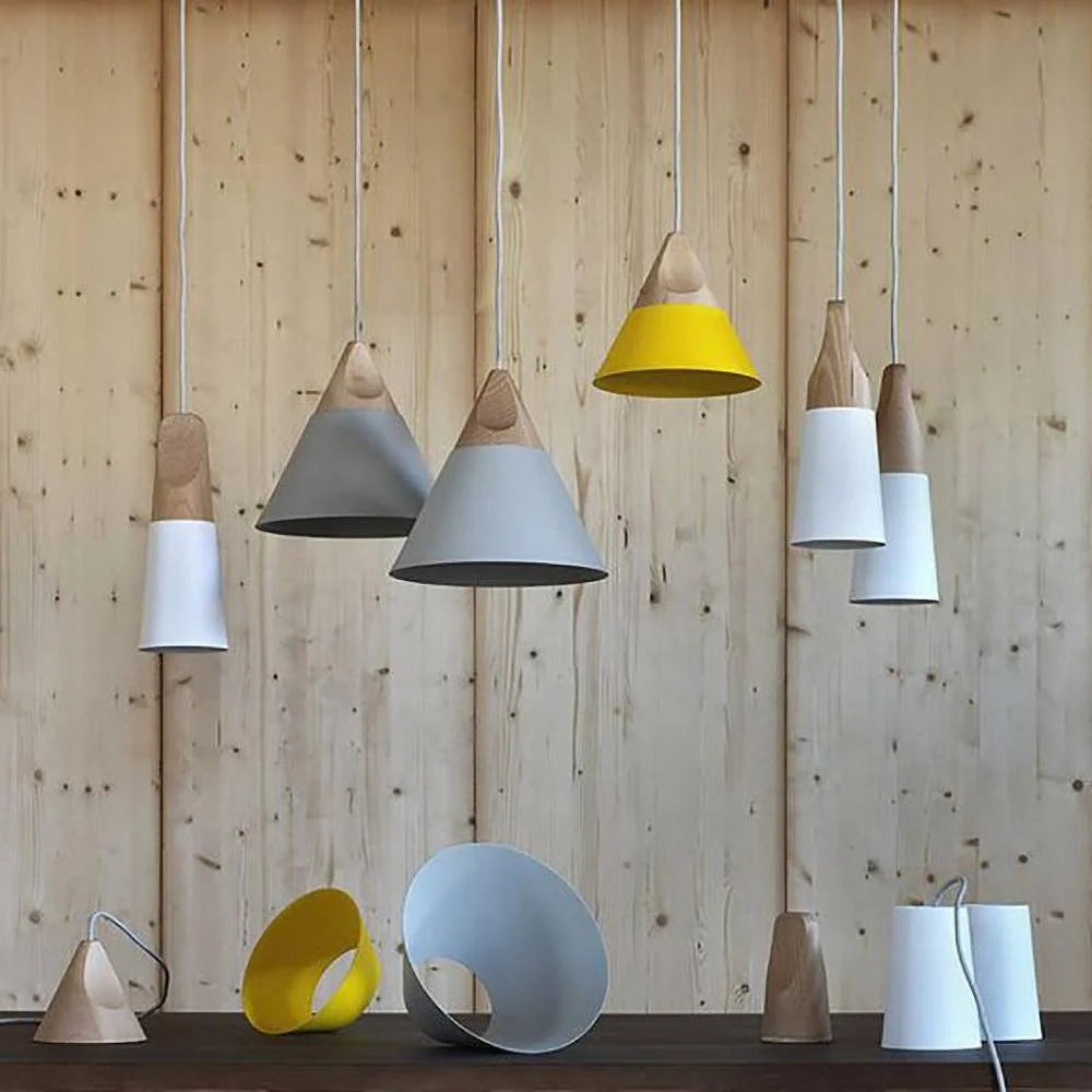 Pendant Light Wood & Metal Height-Adjustable Cable