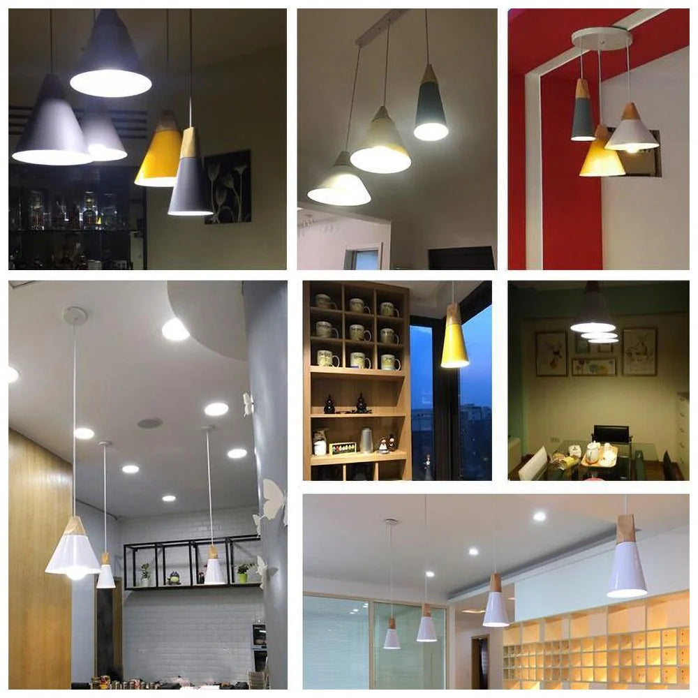 Pendant Light Wood & Metal Height-Adjustable Cable