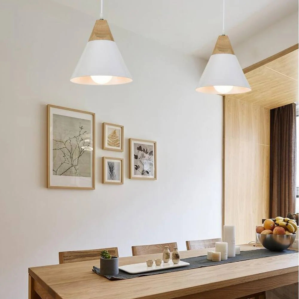 Pendant Light Wood & Metal Height-Adjustable Cable