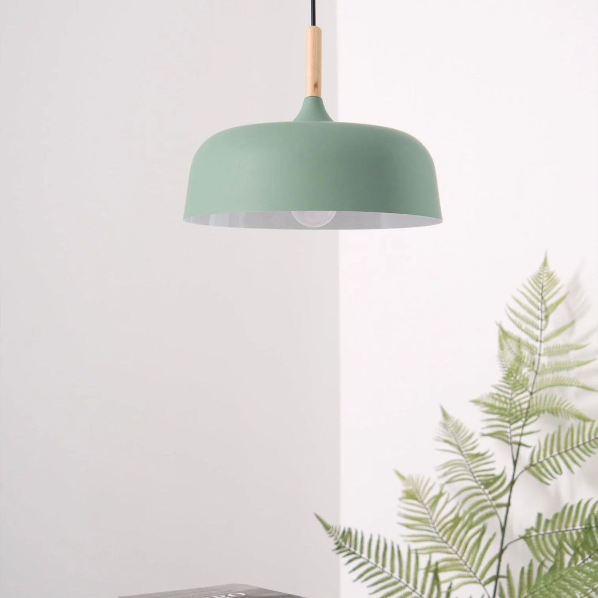 Pendant Light Zinc Alloy Shade Solid Wood Cap Adjustable Height