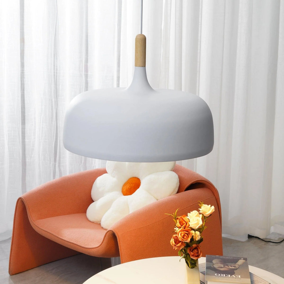 Pendant Light Zinc Alloy Shade Solid Wood Cap Adjustable Height