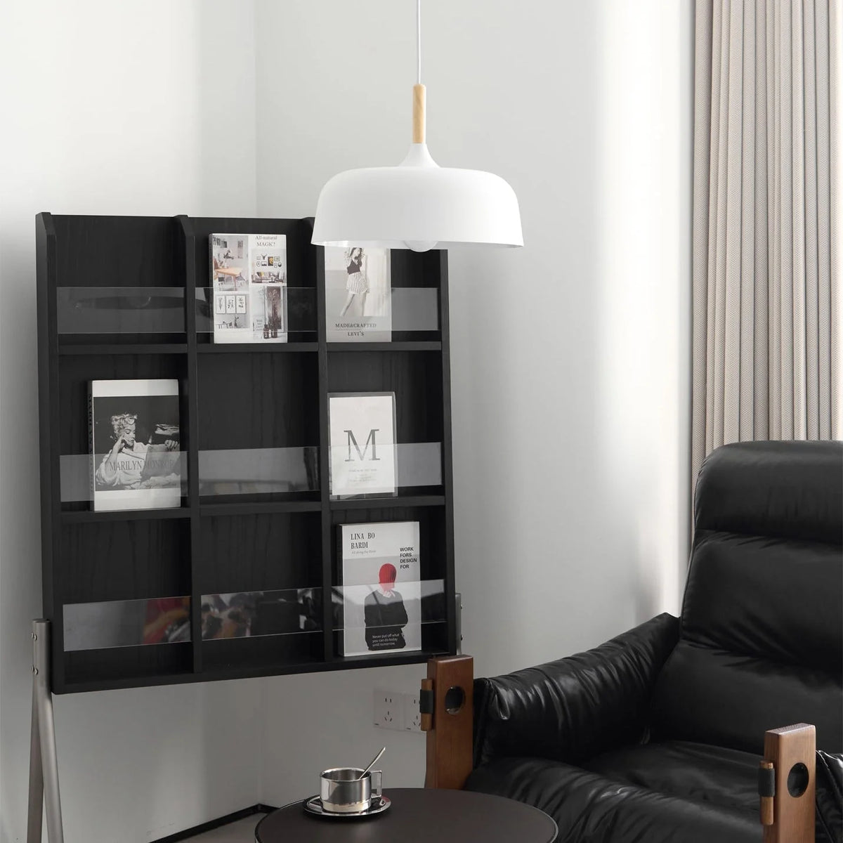 Pendant Light Zinc Alloy Shade Solid Wood Cap Adjustable Height