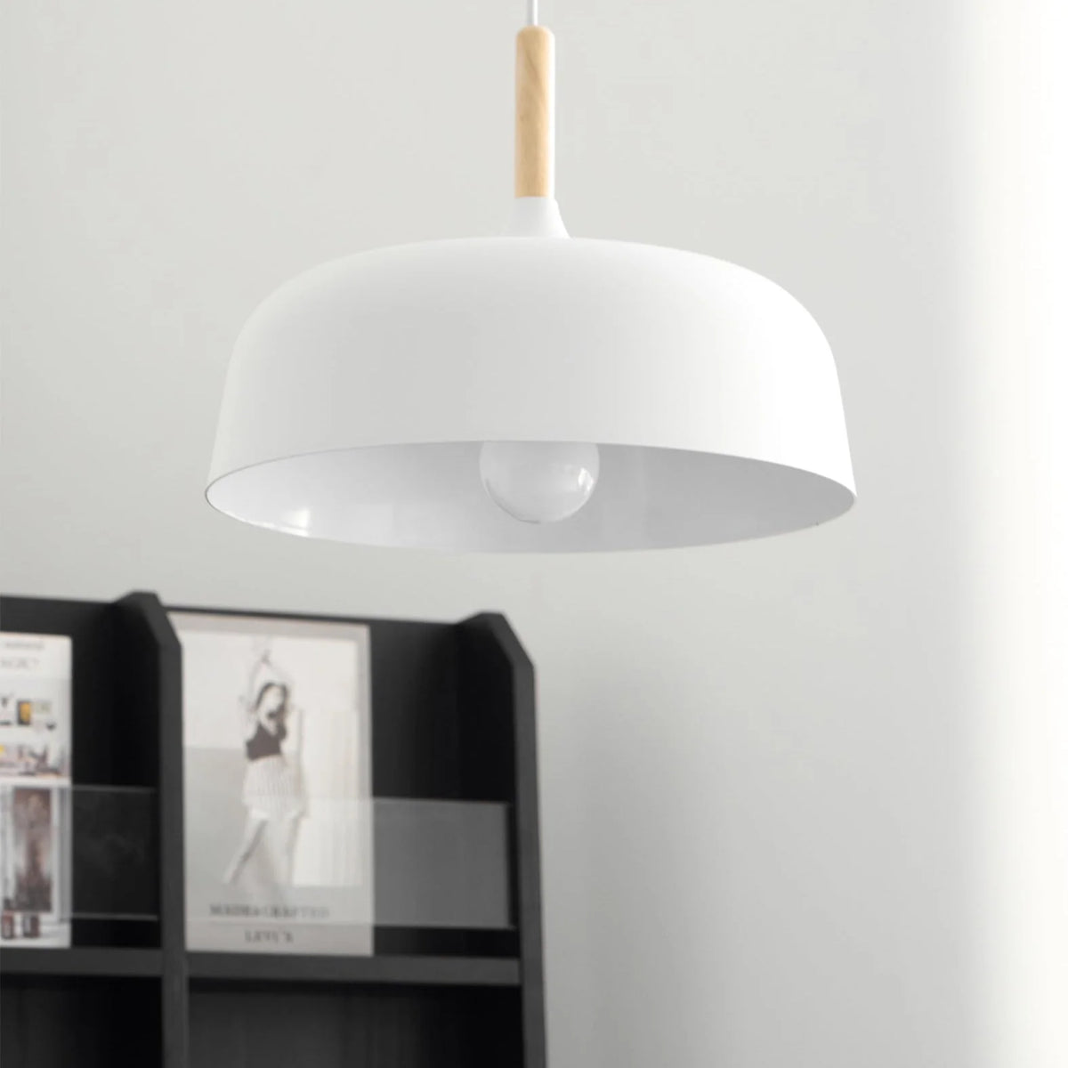 Pendant Light Zinc Alloy Shade Solid Wood Cap Adjustable Height