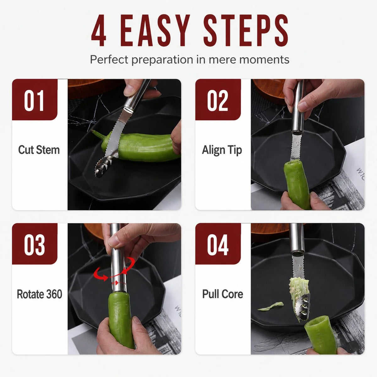 Pepper Corer Stainless Steel Serrated Blade Anti-Slip Grip