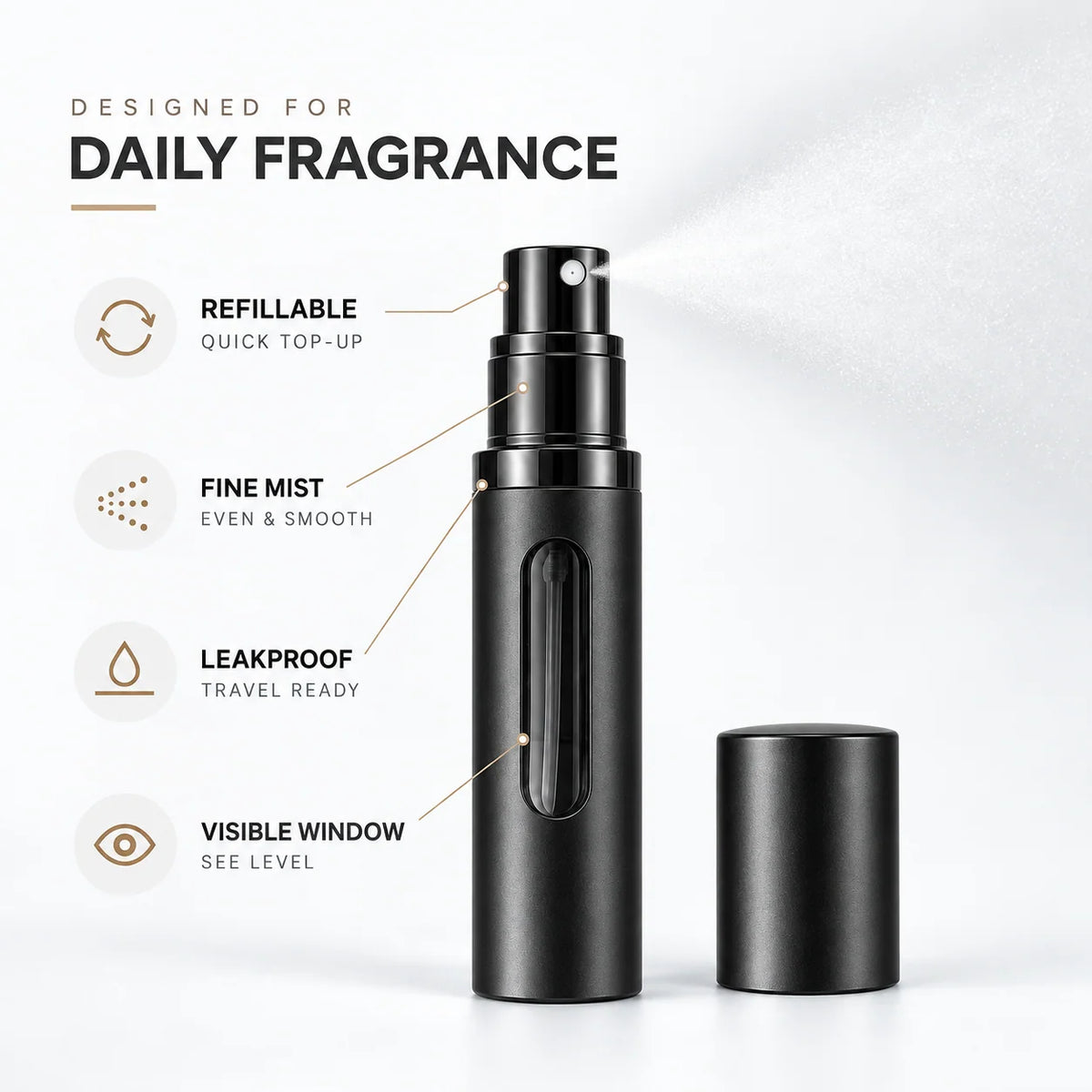 Perfume Atomizer Refillable Leak-Resistant Travel Design