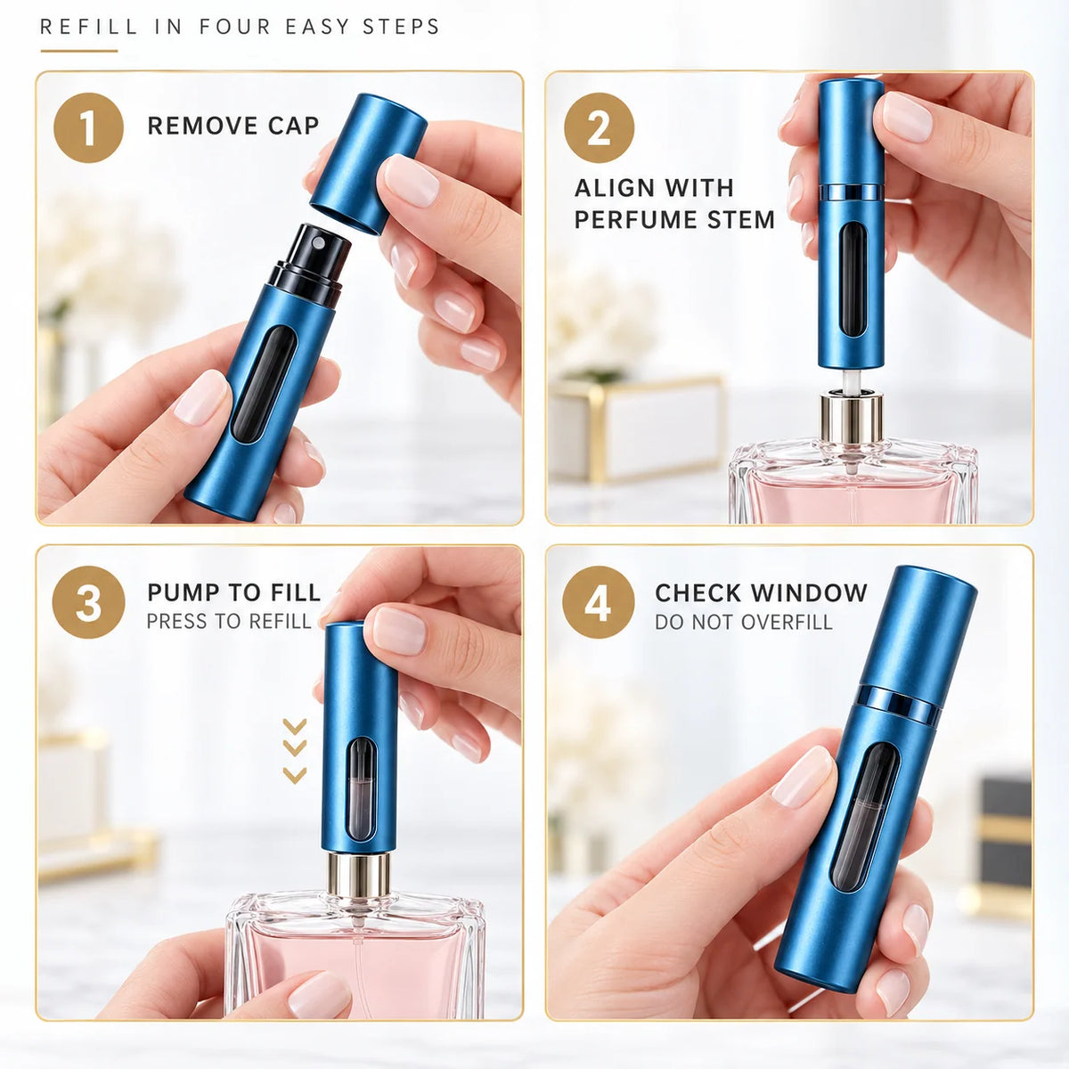 Perfume Atomizer Refillable Leak-Resistant Travel Design