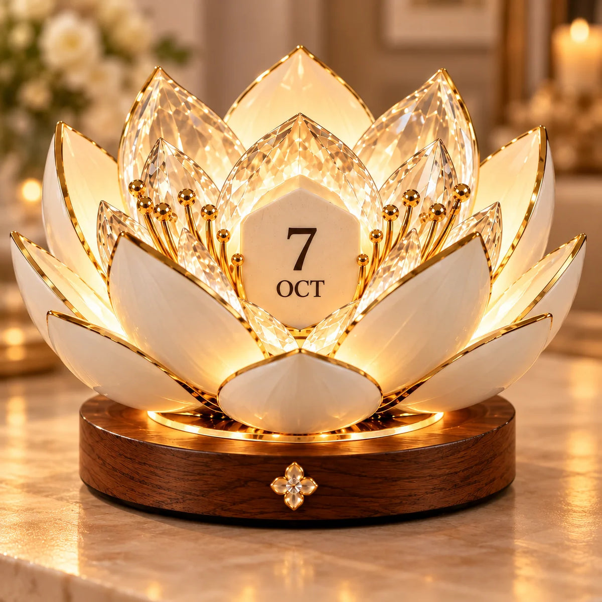 Perpetual Calendar Automatic Blooming Flower Design Desk Decor