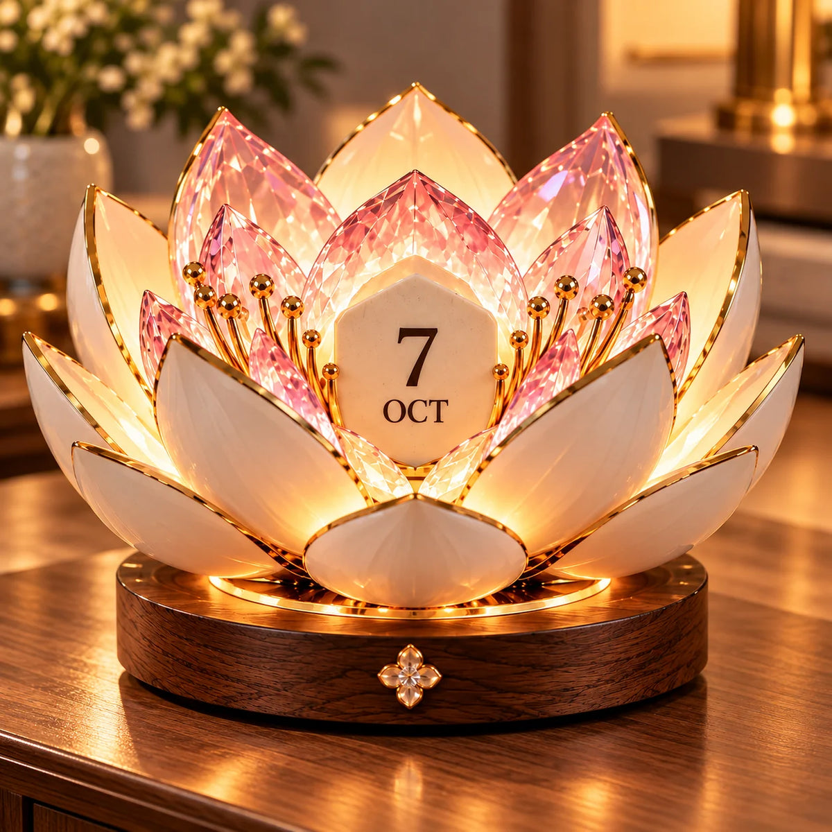 Perpetual Calendar Automatic Blooming Flower Design Desk Decor