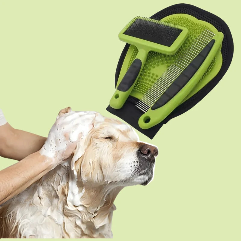 Pet Bath Brush & Comb Set 3-In-1 Deshedding Massaging