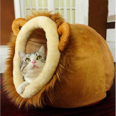 Pet Bed Enclosed Cave Plush Warm Animal Print