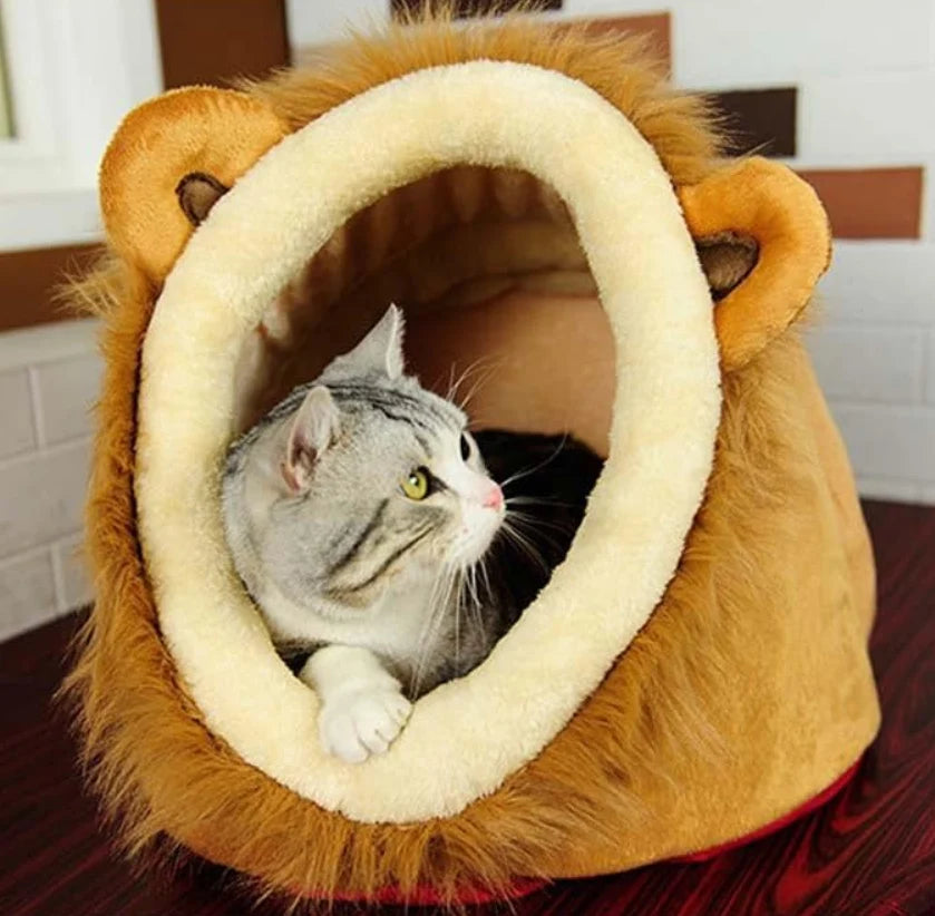 Pet Bed Enclosed Cave Plush Warm Animal Print