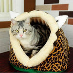 Pet Bed Enclosed Cave Plush Warm Animal Print