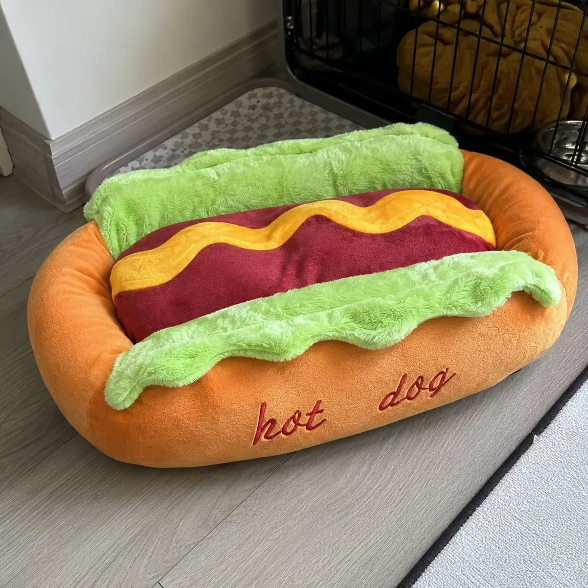 Pet Bed Hot Dog Design Cotton Raised Sides