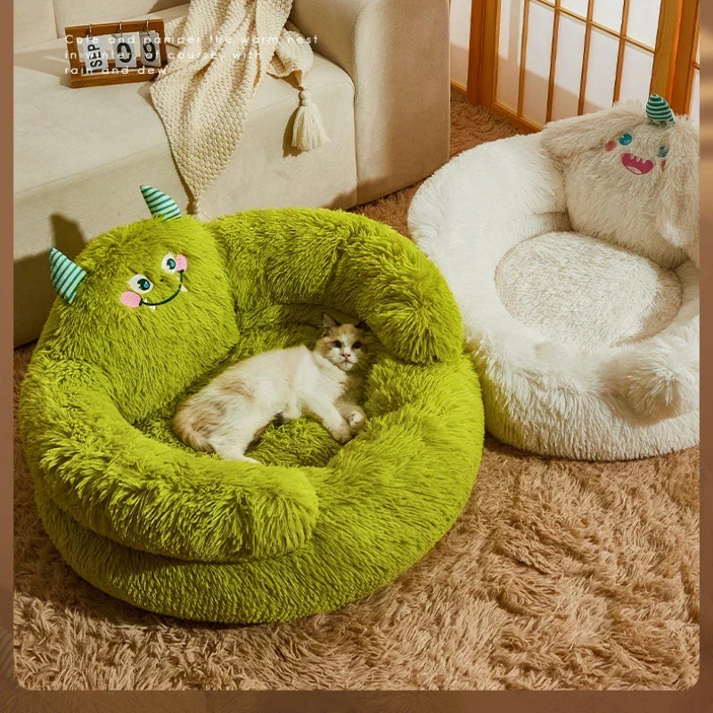 Pet Bed Plush Coral Fleece Machine Washable Monster Design