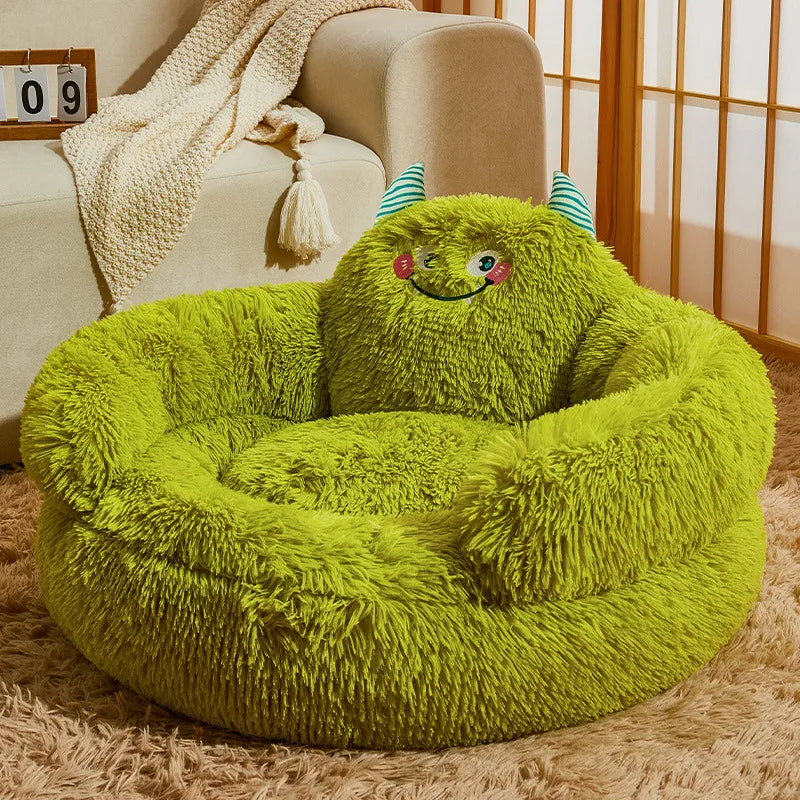 Pet Bed Plush Coral Fleece Machine Washable Monster Design