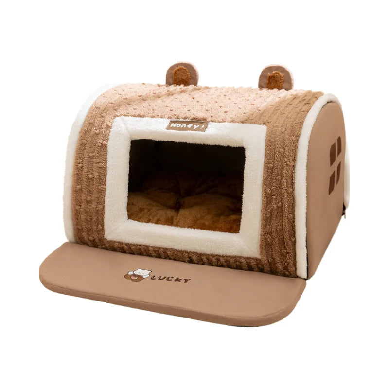 Pet Bed Semi-Enclosed Plush Machine Washable Non-Slip