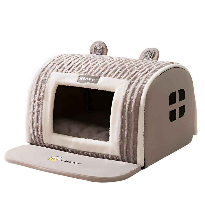 Pet Bed Semi-Enclosed Plush Machine Washable Non-Slip