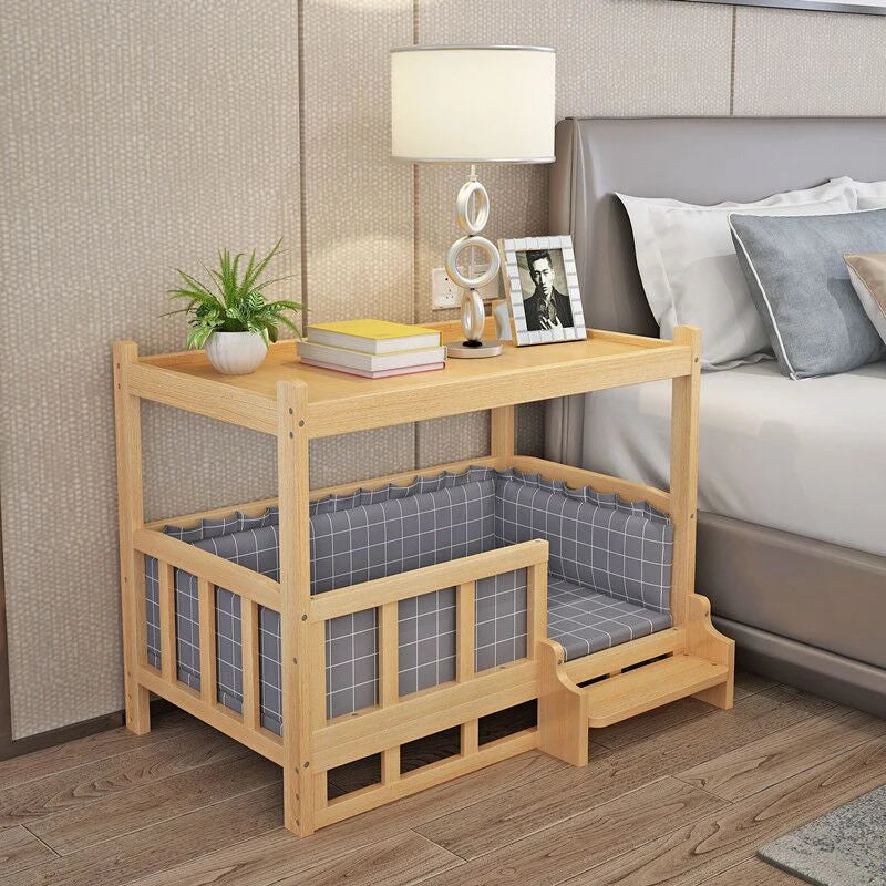 Pet Bed Solid Wood Detachable Padded Cushion