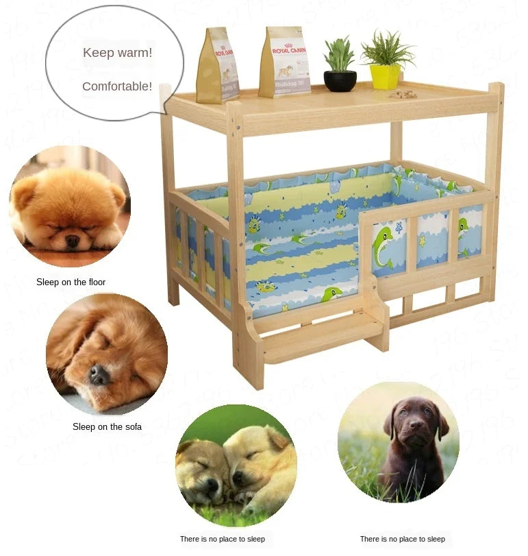 Pet Bed Solid Wood Detachable Padded Cushion