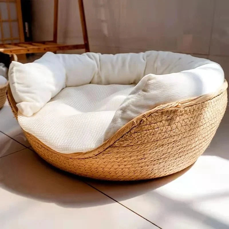 Pet Bed Woven Bamboo Wicker Breathable Design