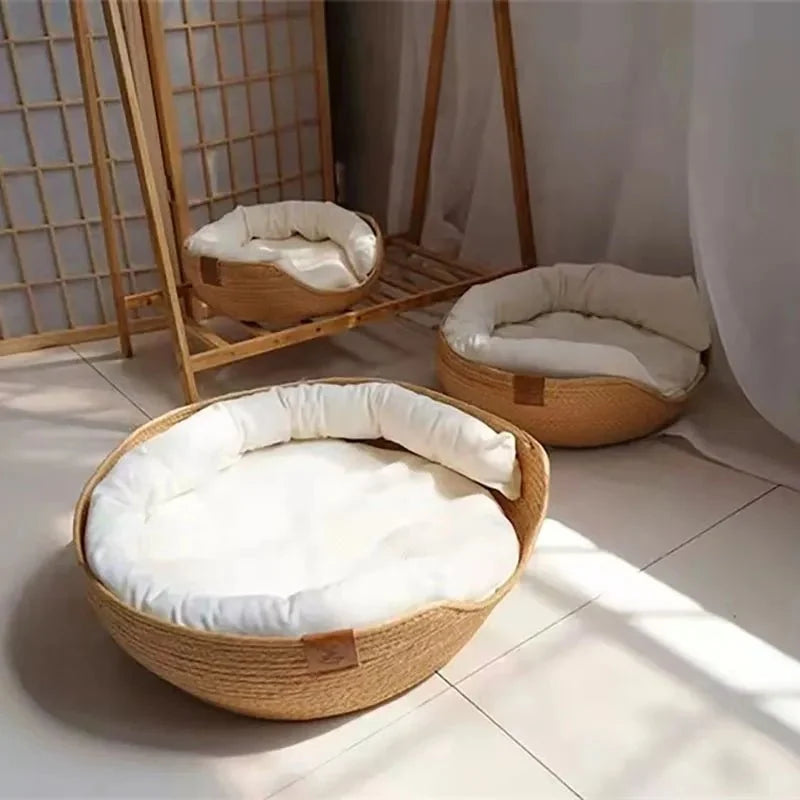 Pet Bed Woven Bamboo Wicker Breathable Design