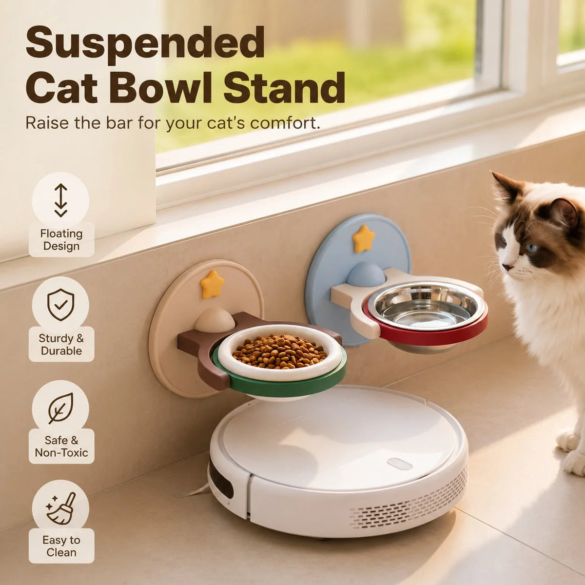 Pet Bowl Wall-Mounted Rotating Foldable Holder