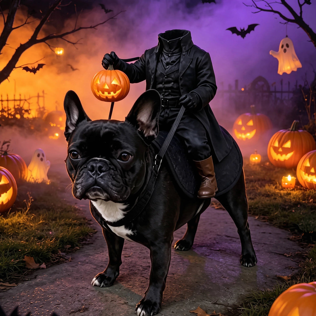 Pet Costume Headless Horseman Light-Up Pumpkin Head