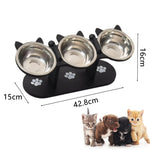 Pet Feeder Height-Adjustable Wooden Stand 3 Stainless Steel Bowls