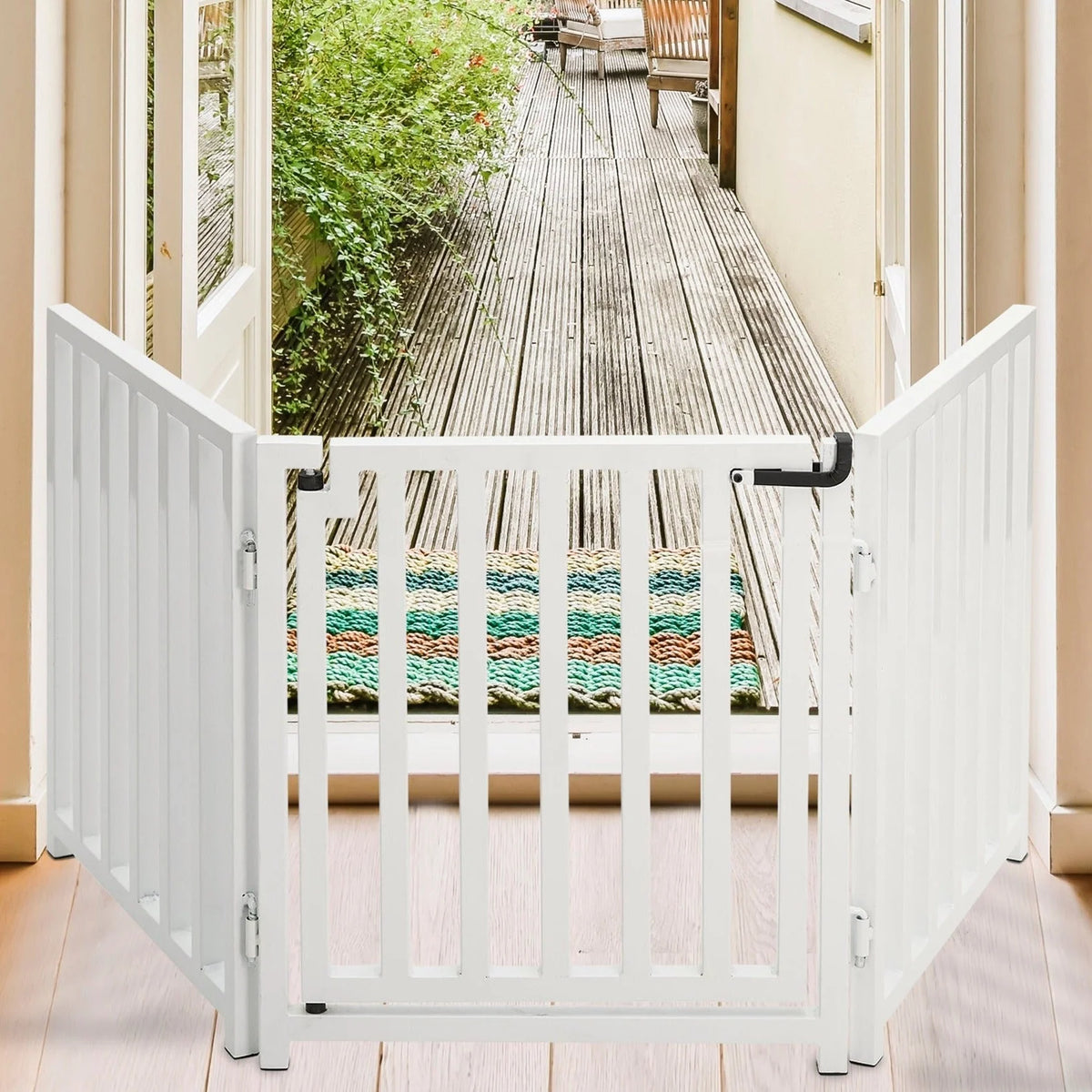 Pet Gate Freestanding Adjustable Steel Walk-Through Door
